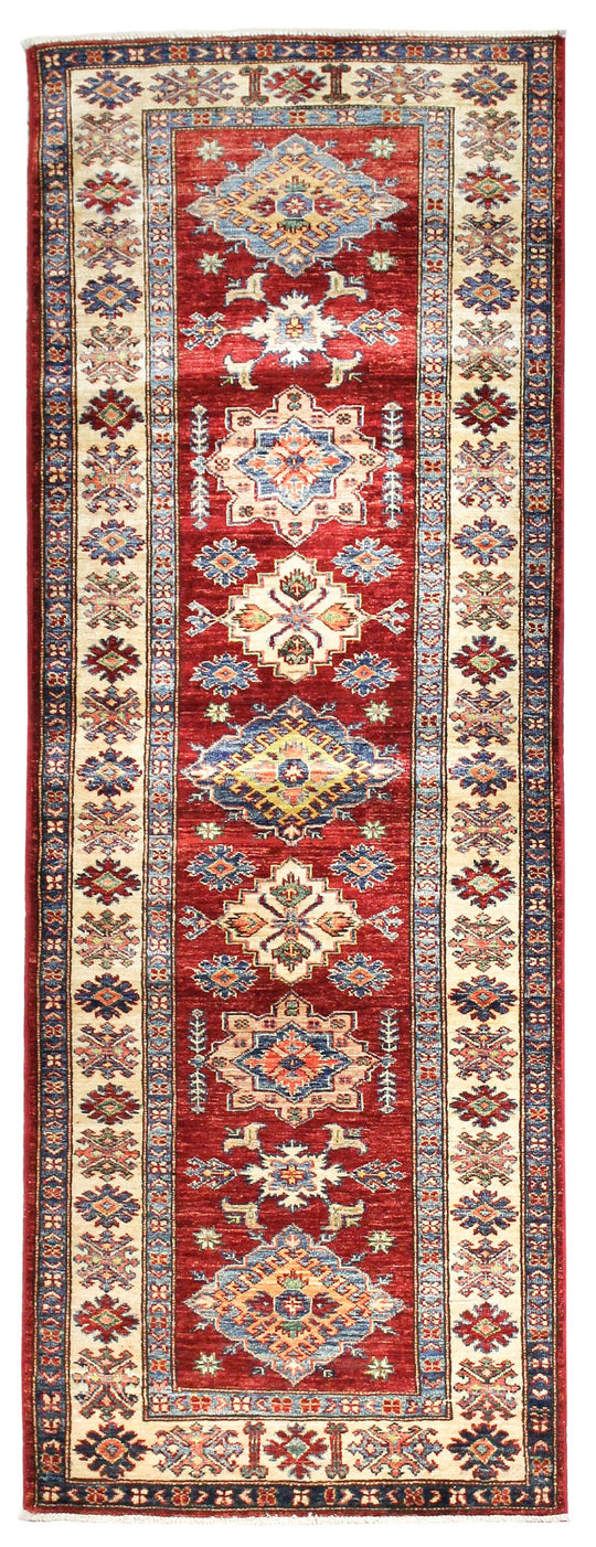 3x8 Red and Ivory Kazak Tribal Runner
