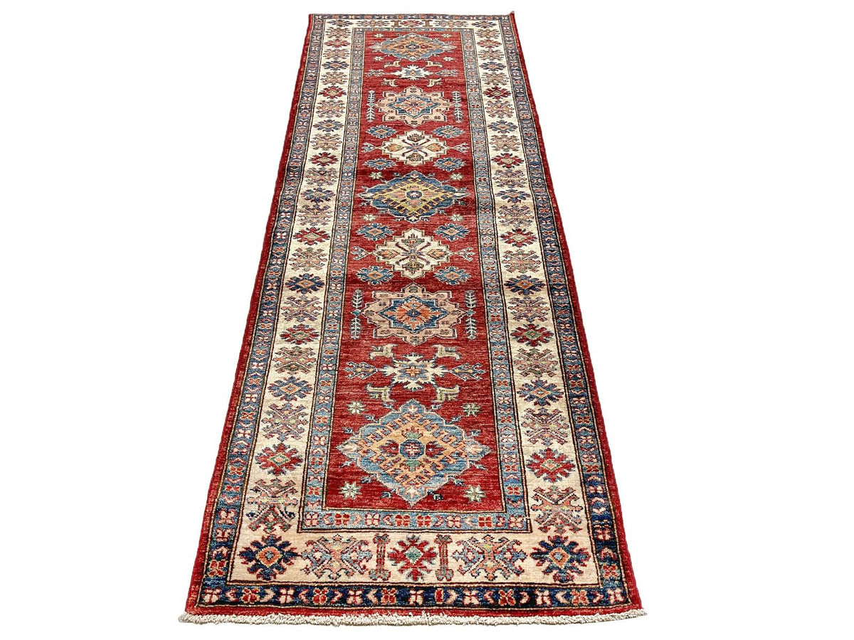 3x8 Red and Ivory Kazak Tribal Runner