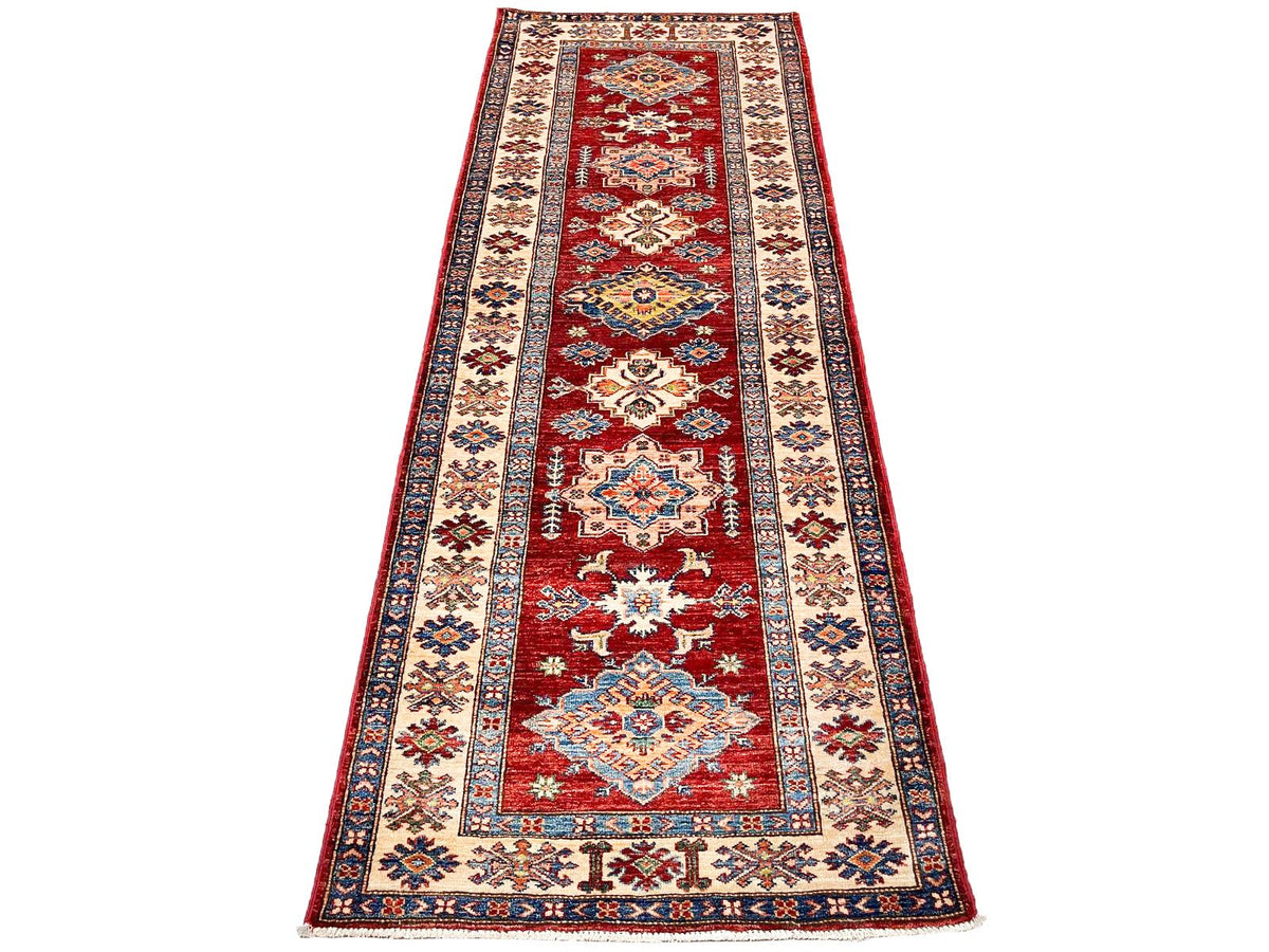 3x8 Red and Ivory Kazak Tribal Runner