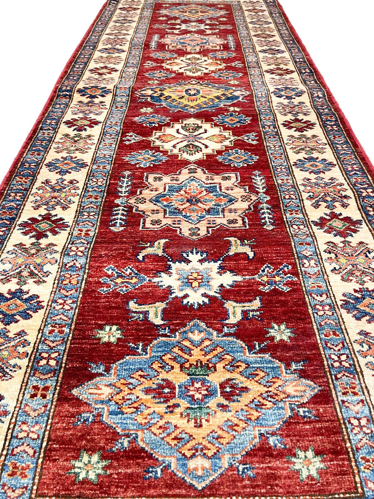 3x8 Red and Ivory Kazak Tribal Runner