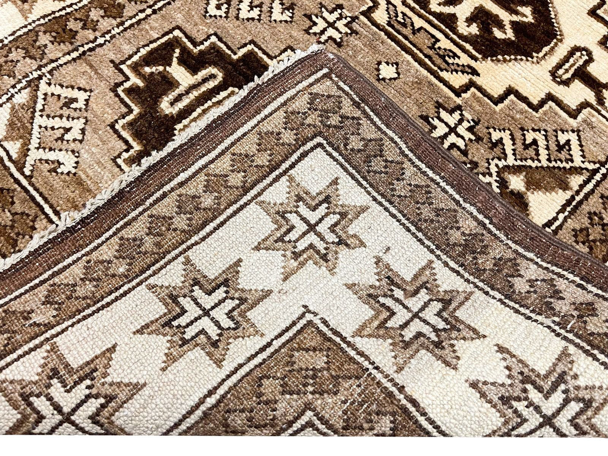 3x9 Brown and Ivory Kazak Tribal Runner