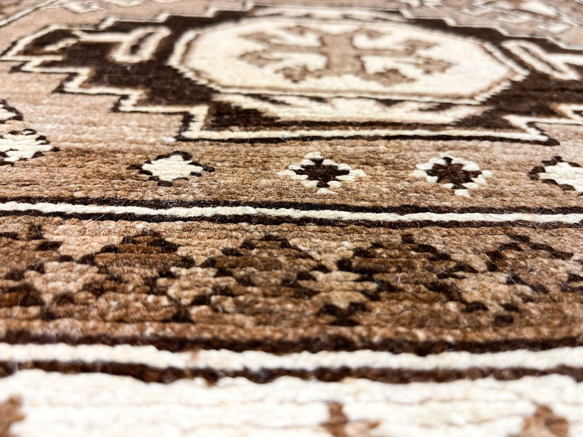 3x9 Brown and Ivory Kazak Tribal Runner