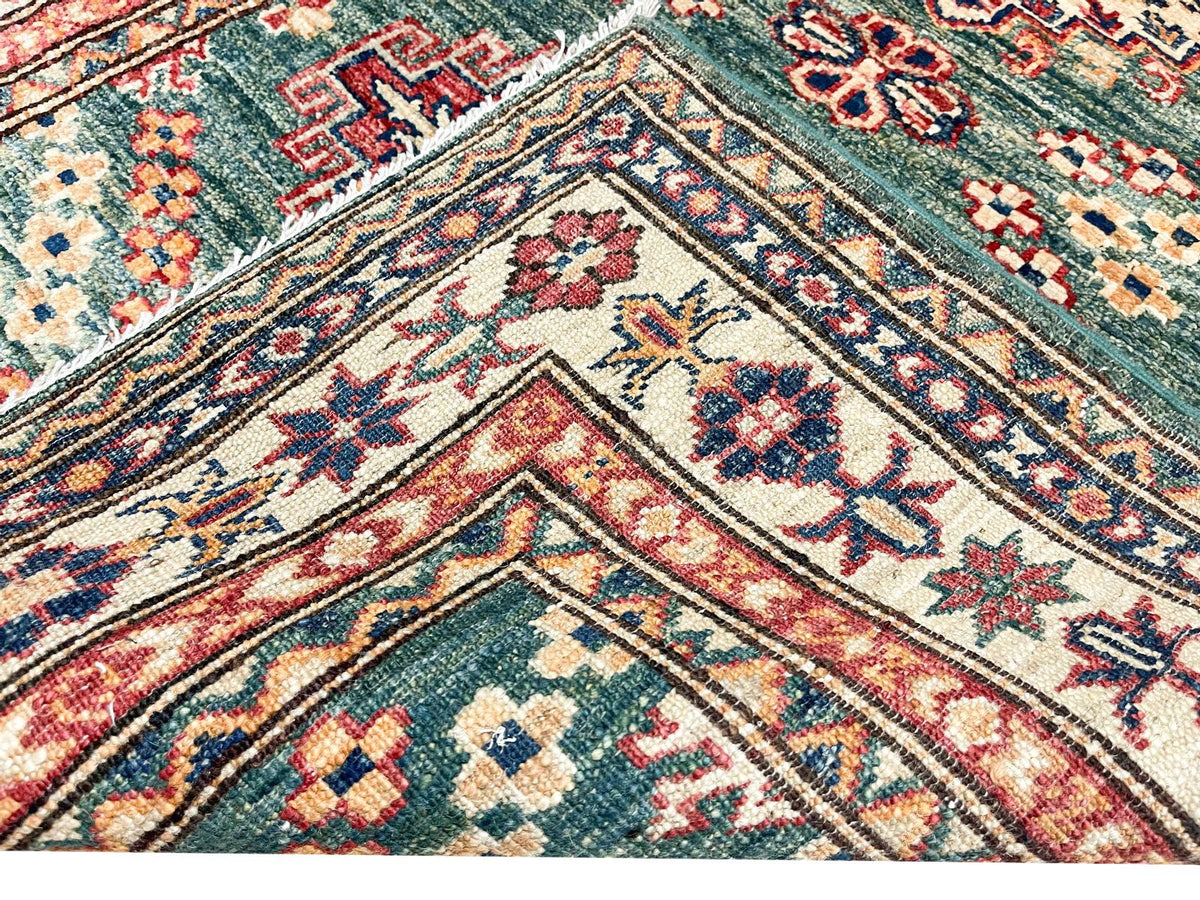 3x10 Green and Ivory Kazak Tribal Runner