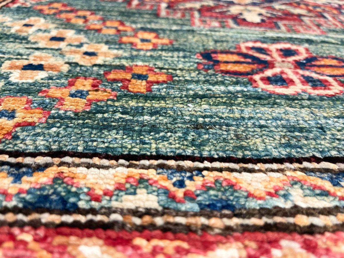 3x10 Green and Ivory Kazak Tribal Runner