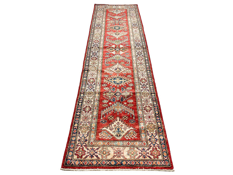 3x10 Red and Ivory Kazak Tribal Runner