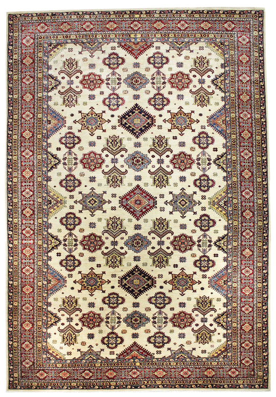 10x14 Red and Ivory Kazak Tribal Rug