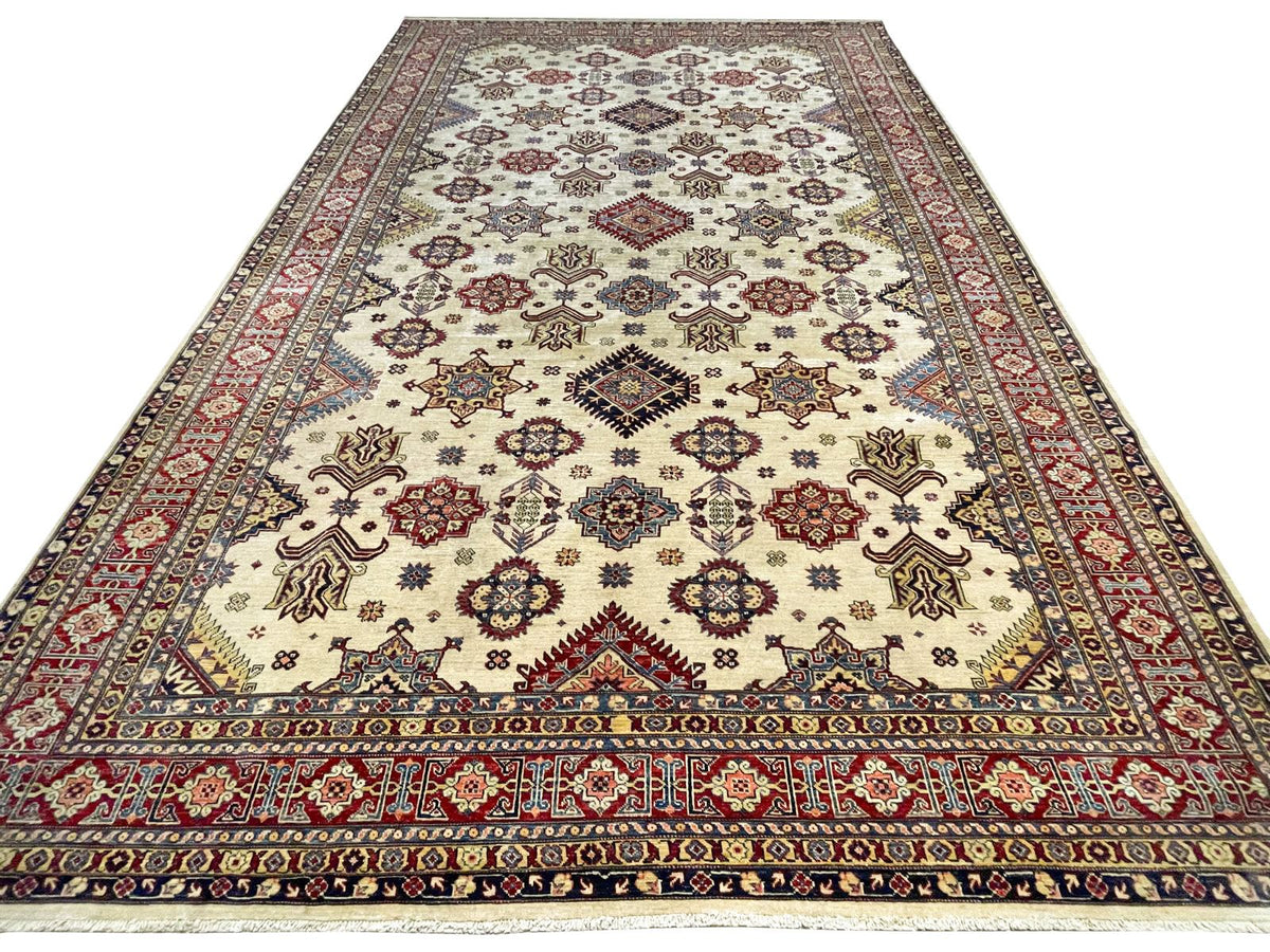 10x14 Red and Ivory Kazak Tribal Rug