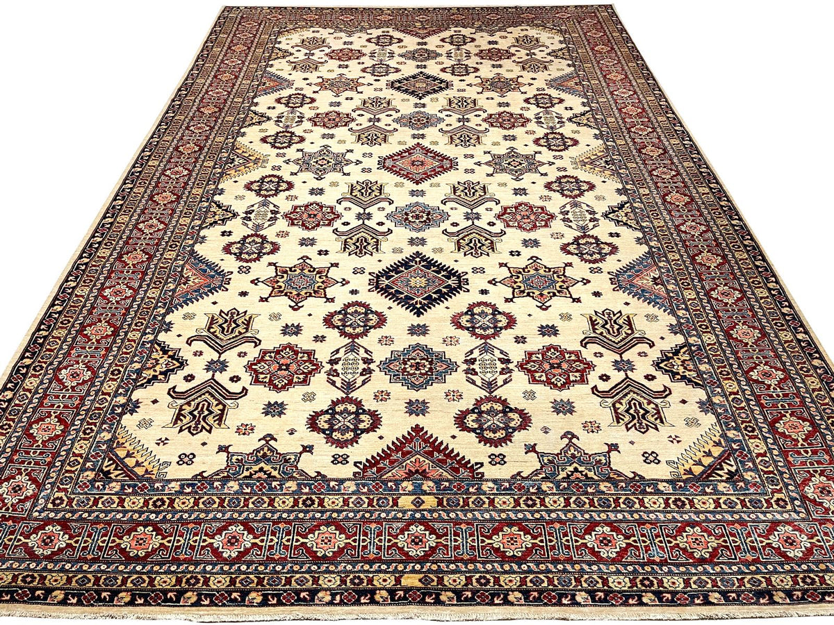 10x14 Red and Ivory Kazak Tribal Rug
