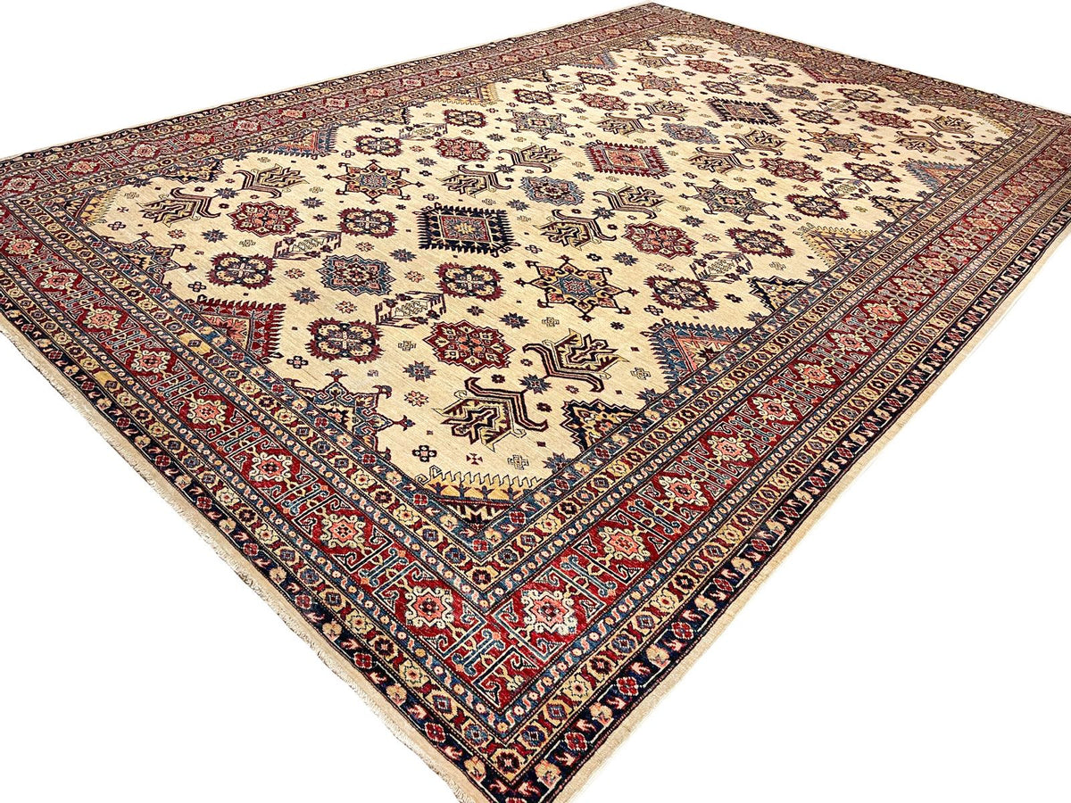 10x14 Red and Ivory Kazak Tribal Rug