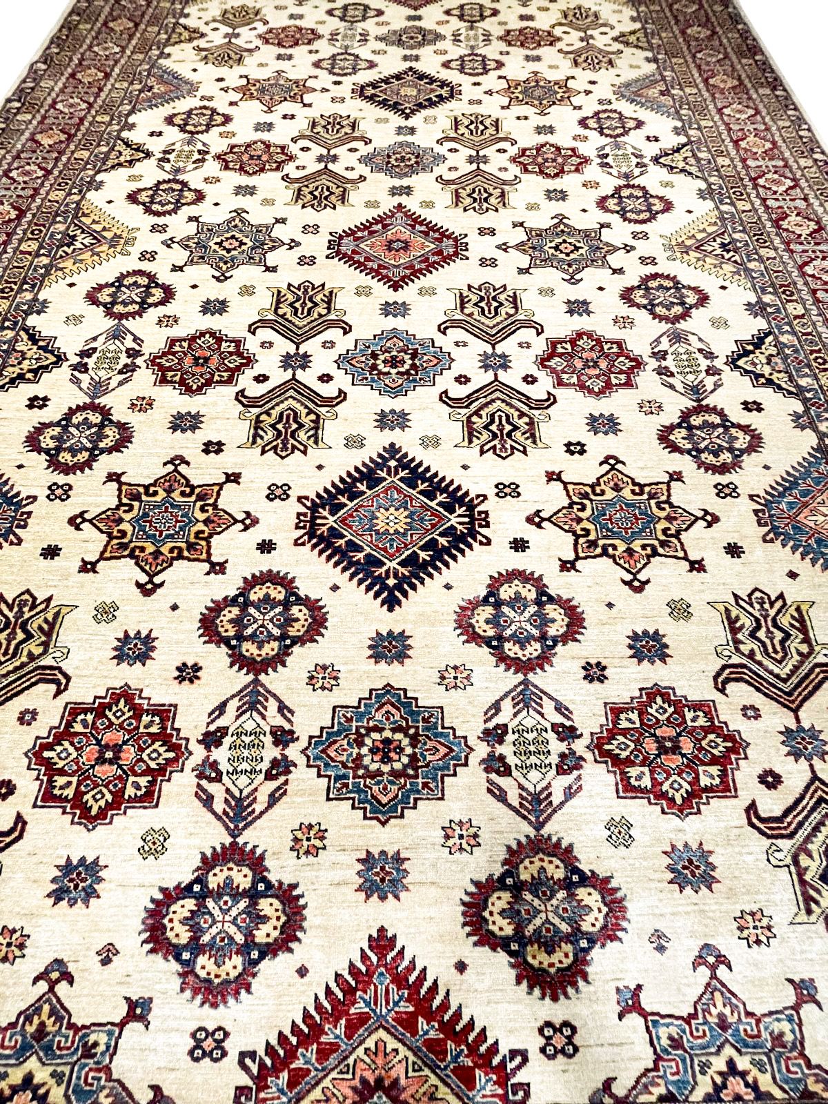 10x14 Red and Ivory Kazak Tribal Rug