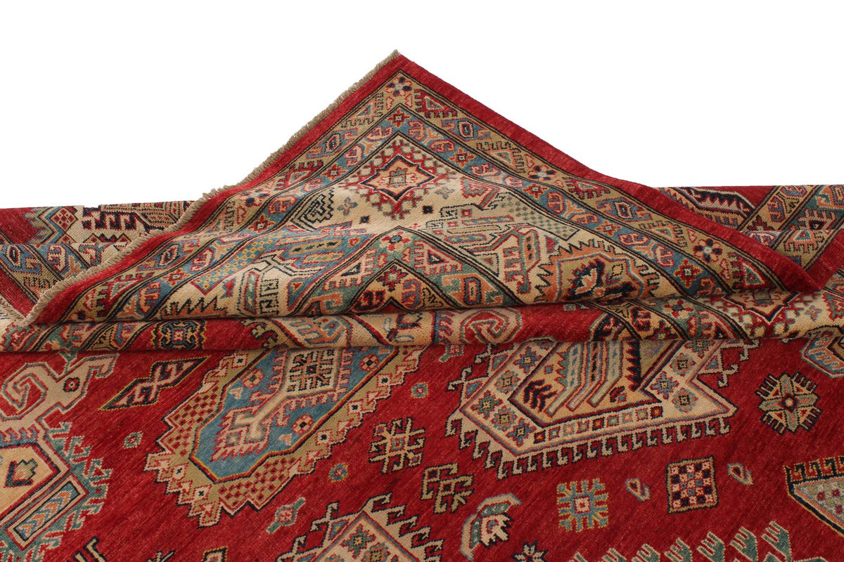 9x12 Red and Ivory Kazak Tribal Rug