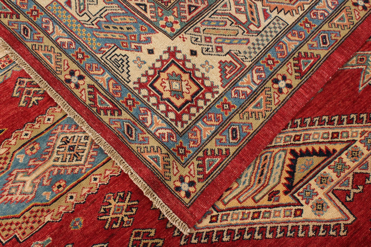 9x12 Red and Ivory Kazak Tribal Rug