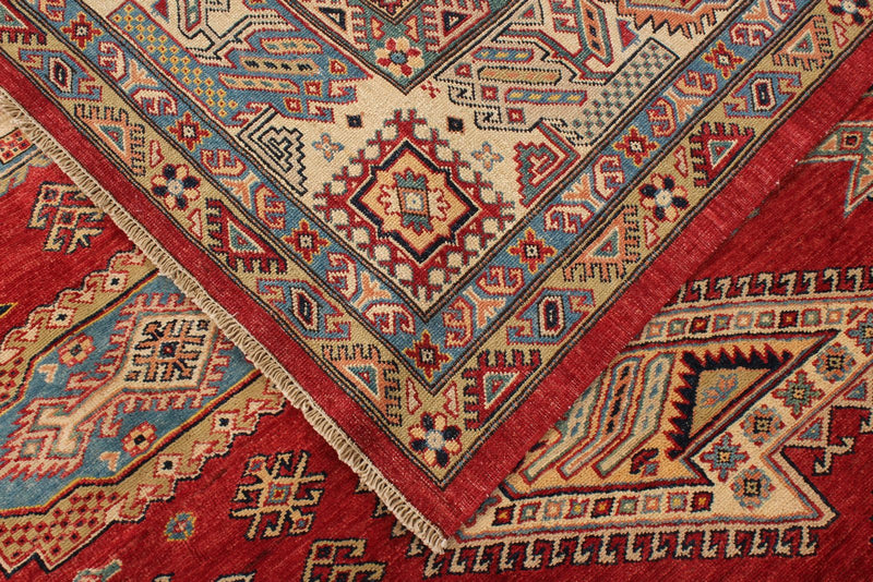 9x12 Red and Ivory Kazak Tribal Rug