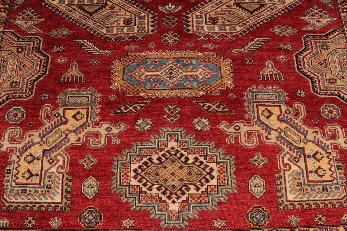 9x12 Red and Ivory Kazak Tribal Rug