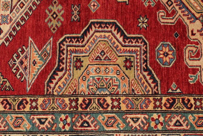 9x12 Red and Ivory Kazak Tribal Rug