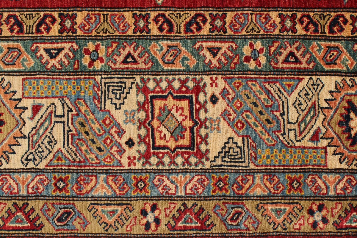 9x12 Red and Ivory Kazak Tribal Rug