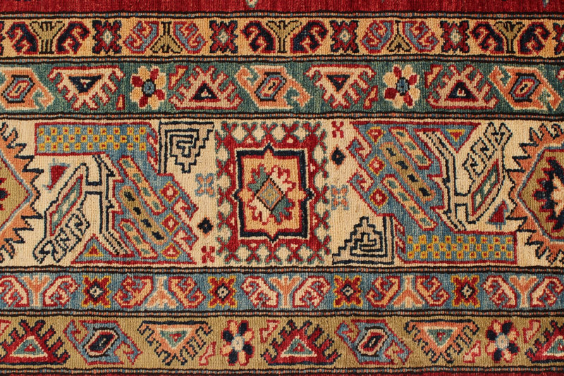 9x12 Red and Ivory Kazak Tribal Rug