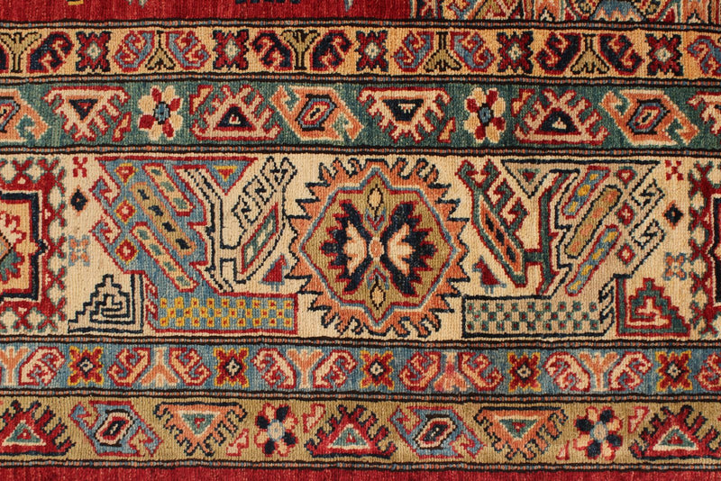 9x12 Red and Ivory Kazak Tribal Rug