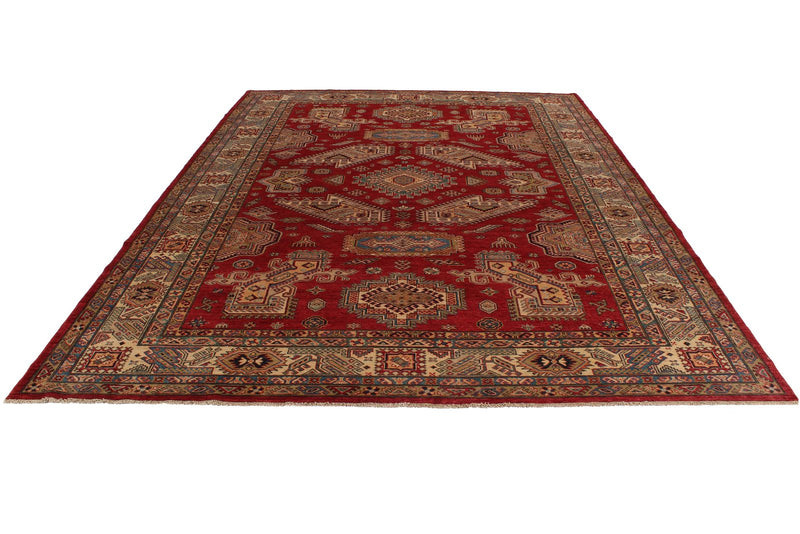 9x12 Red and Ivory Kazak Tribal Rug