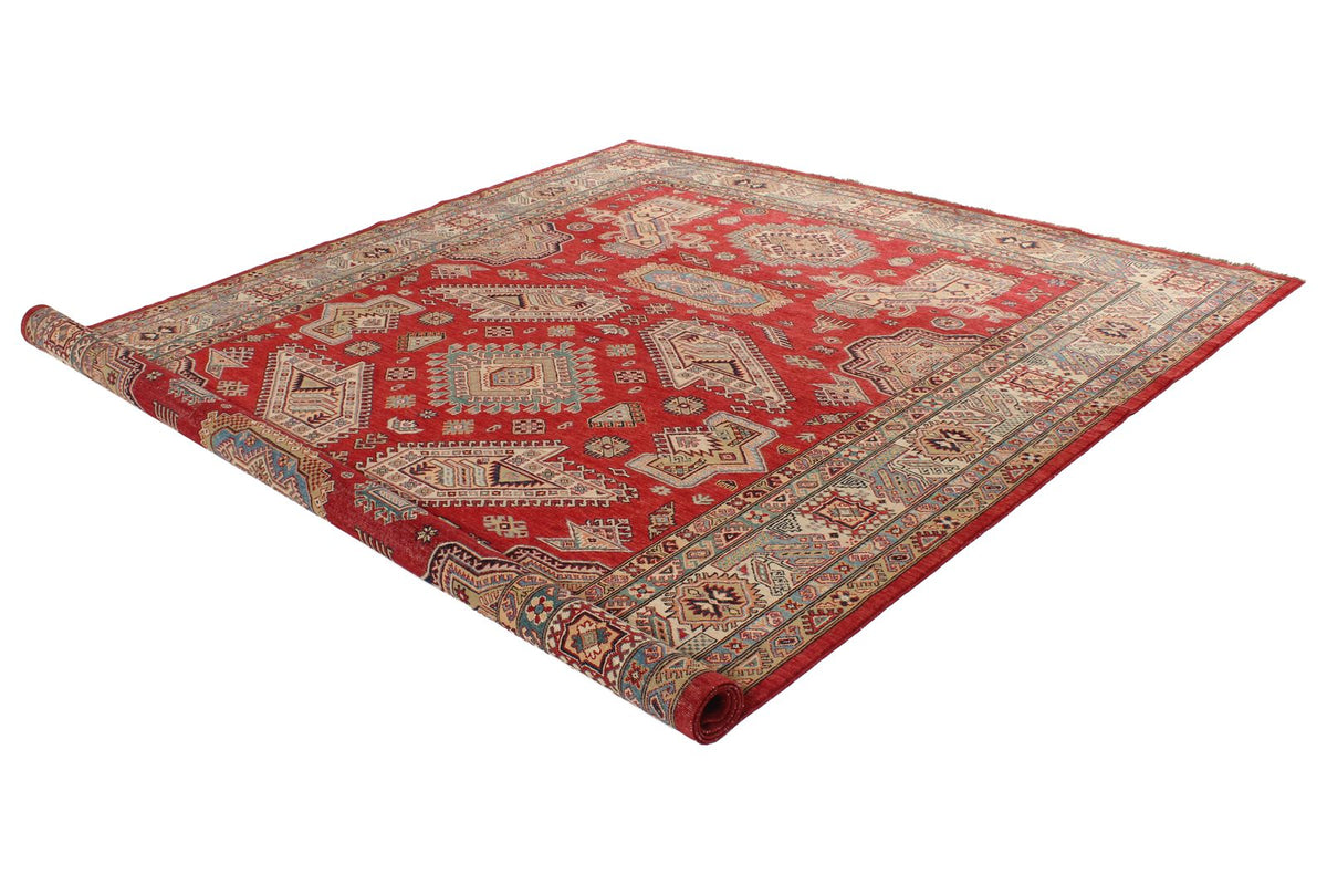 9x12 Red and Ivory Kazak Tribal Rug