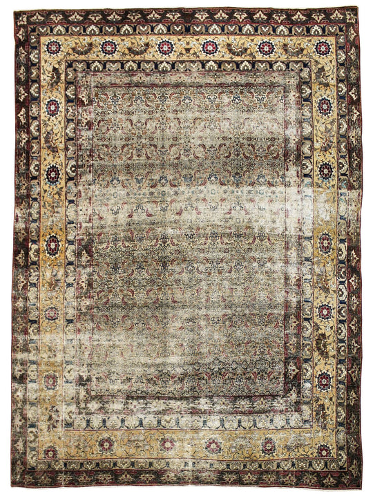 Vintage Handmade 8x11 Gray and Gold Persian Farahan Distressed Area Ru