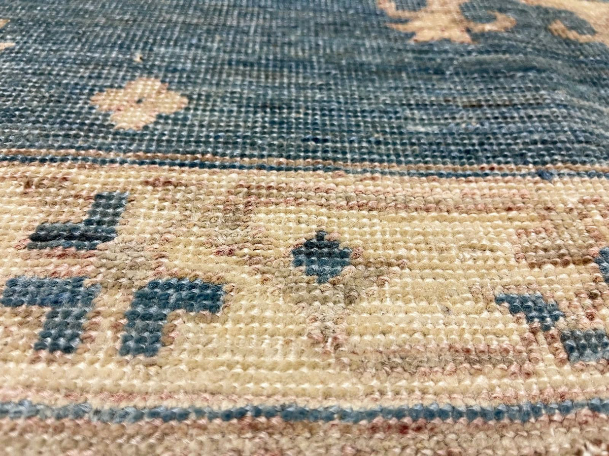 8x10 Blue and Ivory Turkish Tribal Rug
