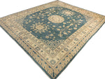 8x10 Blue and Ivory Turkish Tribal Rug