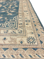 8x10 Blue and Ivory Turkish Tribal Rug