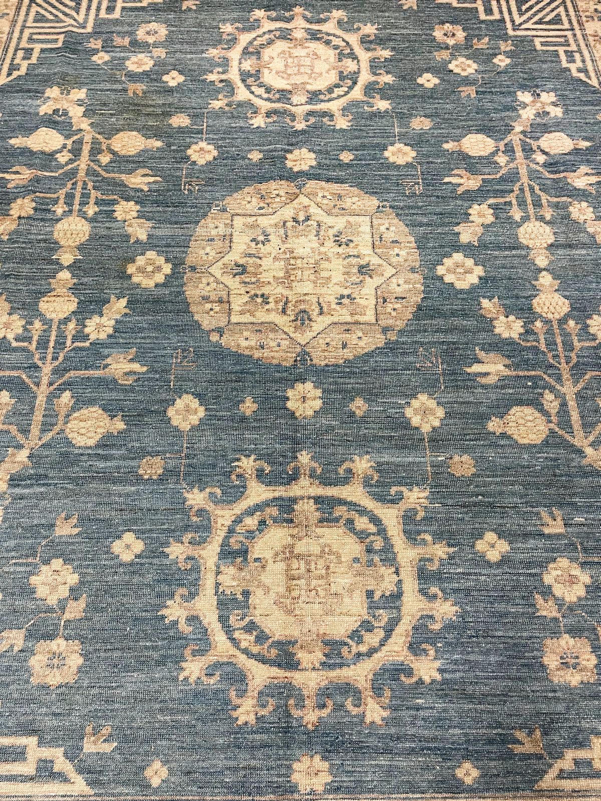 8x10 Blue and Ivory Turkish Tribal Rug