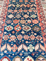 7x10 Navy and Ivory Kazak Tribal Rug