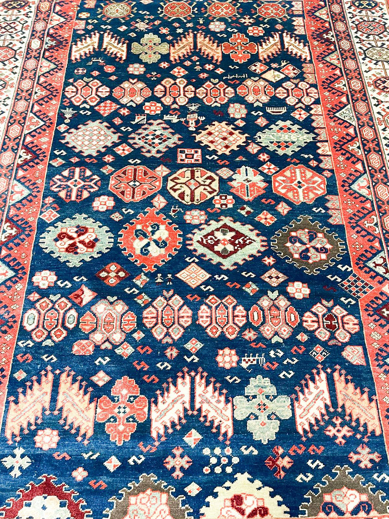 7x10 Navy and Ivory Kazak Tribal Rug