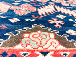 7x10 Navy and Ivory Kazak Tribal Rug