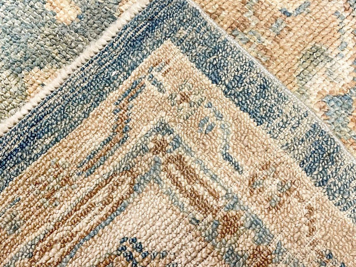 7x8 Blue and Ivory Turkish Oushak Rug