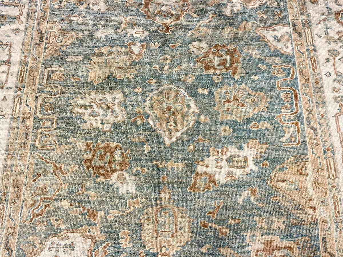 7x8 Blue and Ivory Turkish Oushak Rug