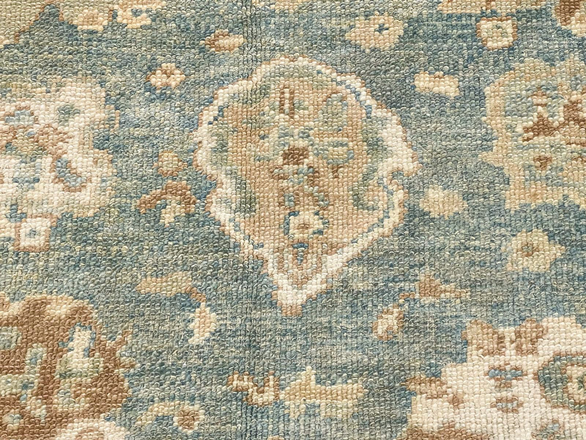 7x8 Blue and Ivory Turkish Oushak Rug