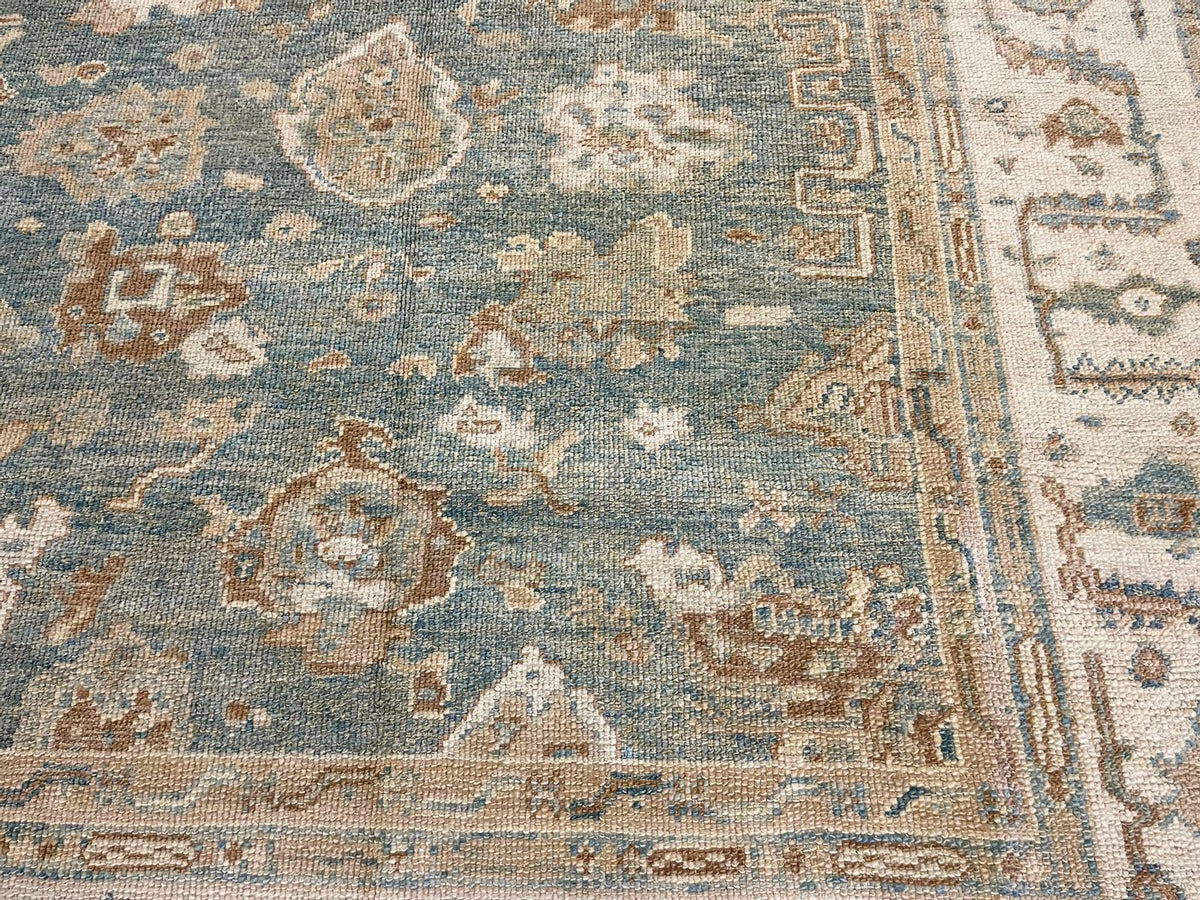 7x8 Blue and Ivory Turkish Oushak Rug