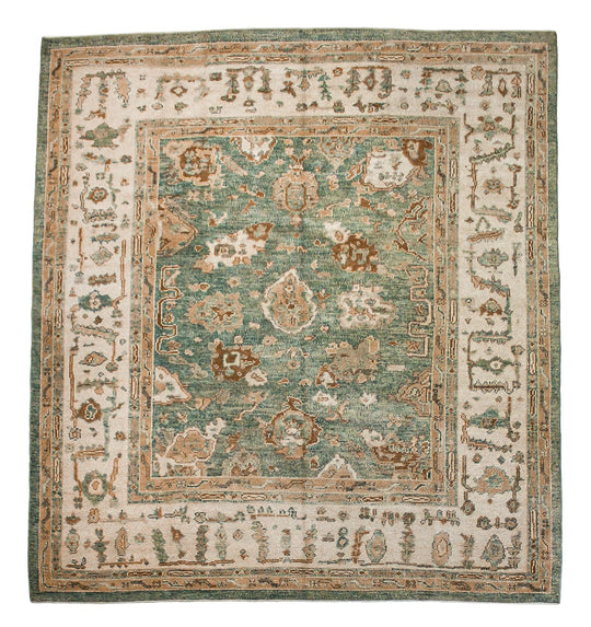 7x8 Blue and Ivory Turkish Oushak Rug