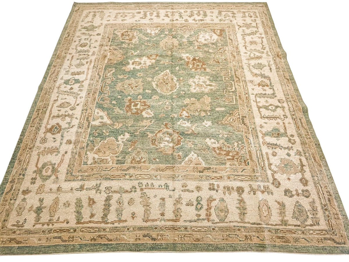 7x8 Blue and Ivory Turkish Oushak Rug