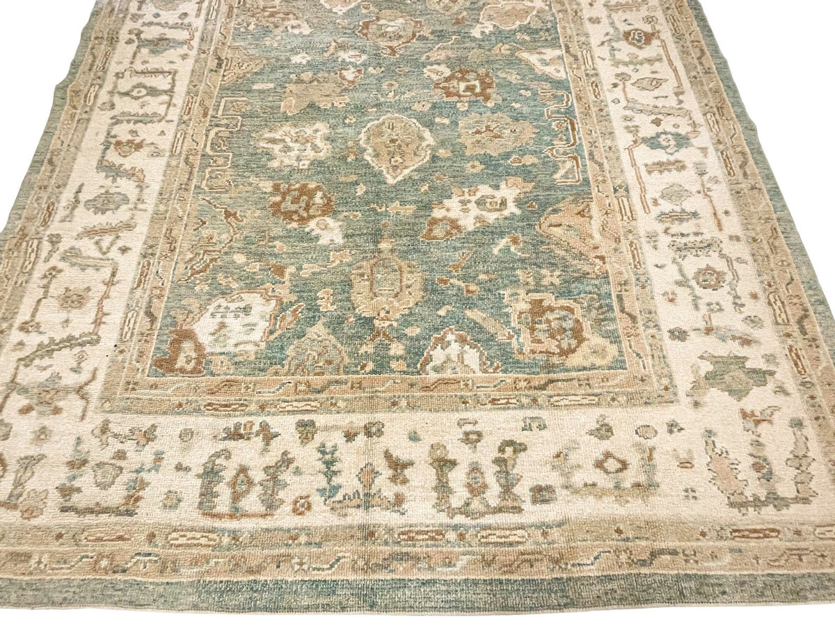 7x8 Blue and Ivory Turkish Oushak Rug