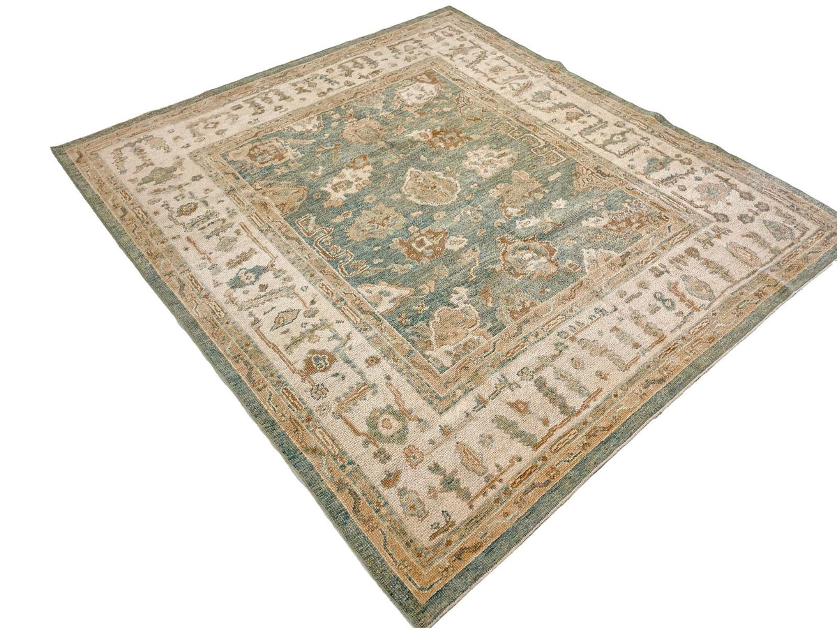7x8 Blue and Ivory Turkish Oushak Rug