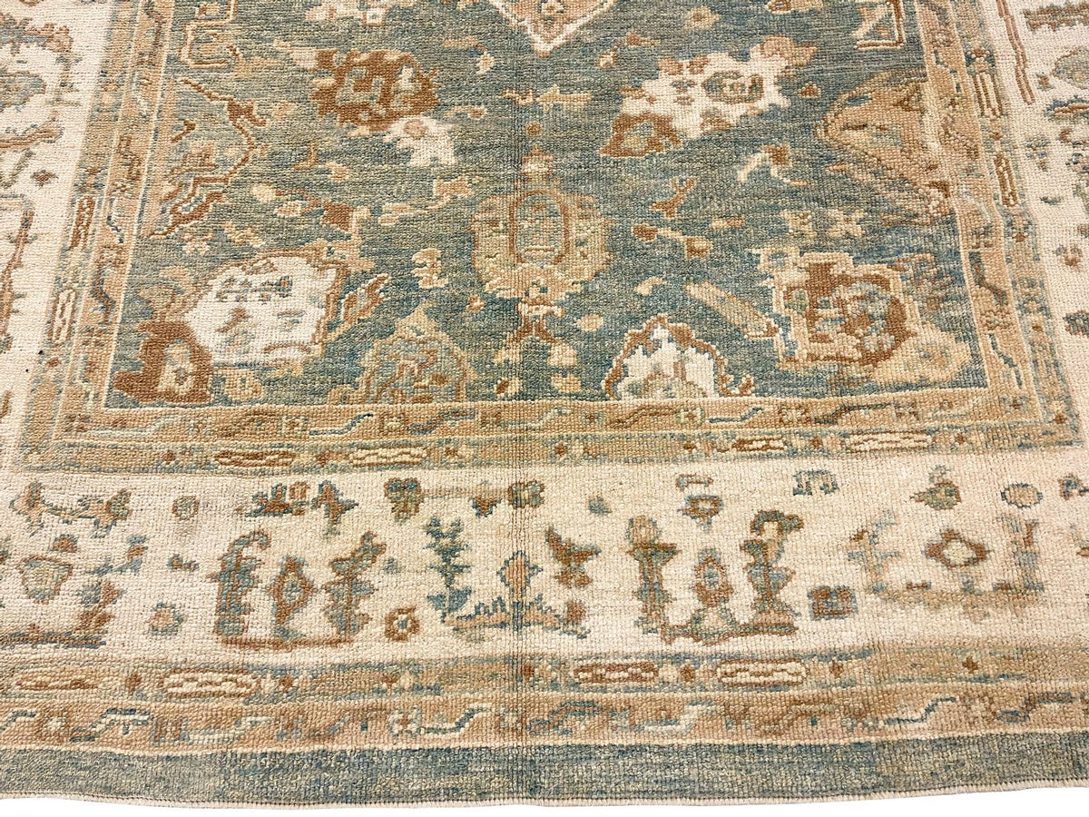 7x8 Blue and Ivory Turkish Oushak Rug