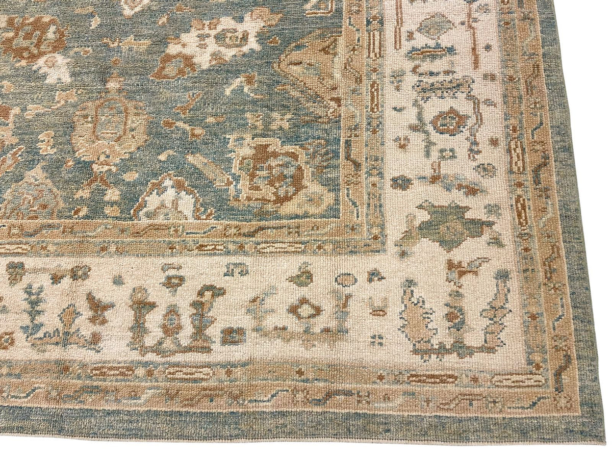 7x8 Blue and Ivory Turkish Oushak Rug