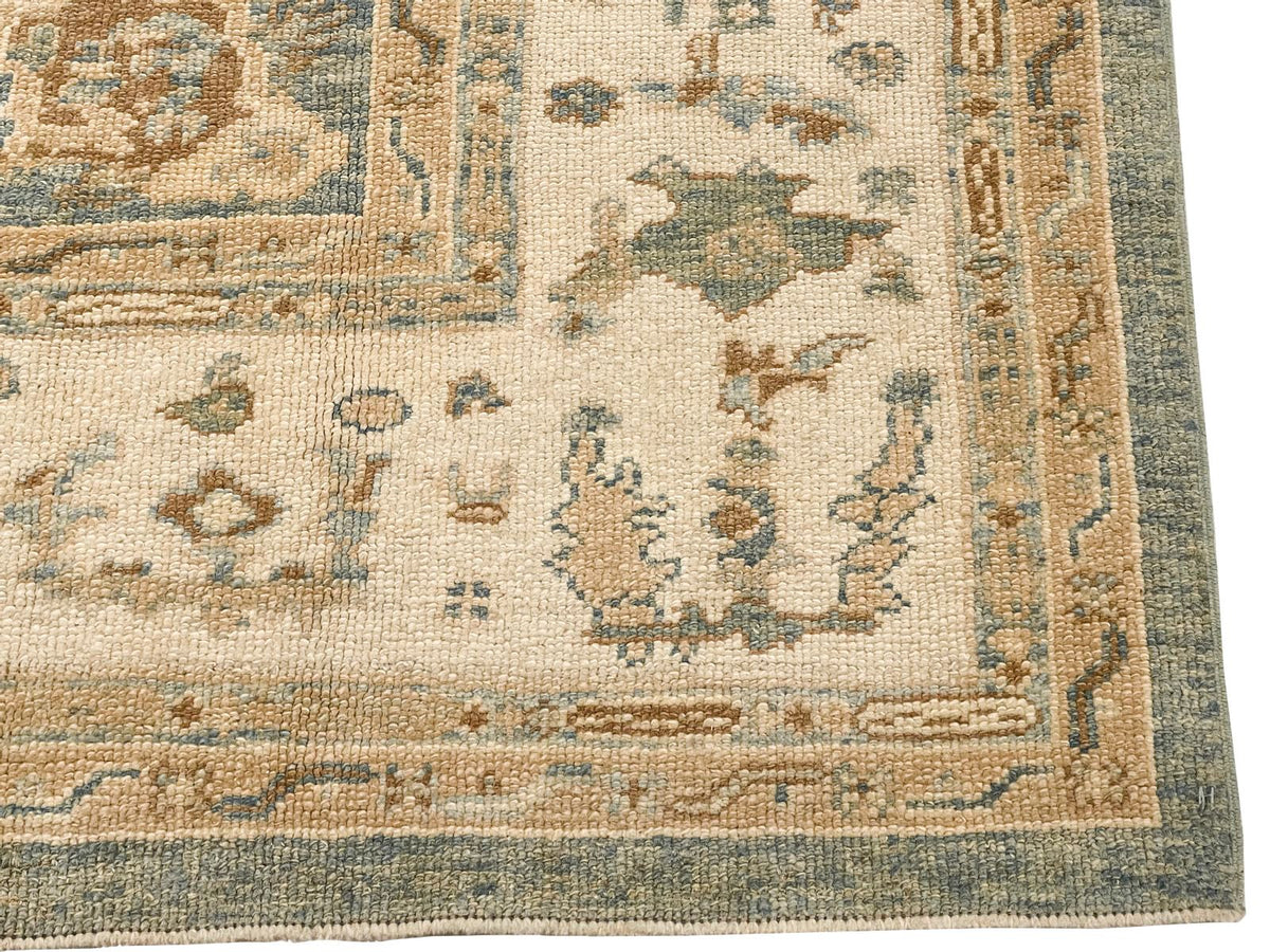 7x8 Blue and Ivory Turkish Oushak Rug