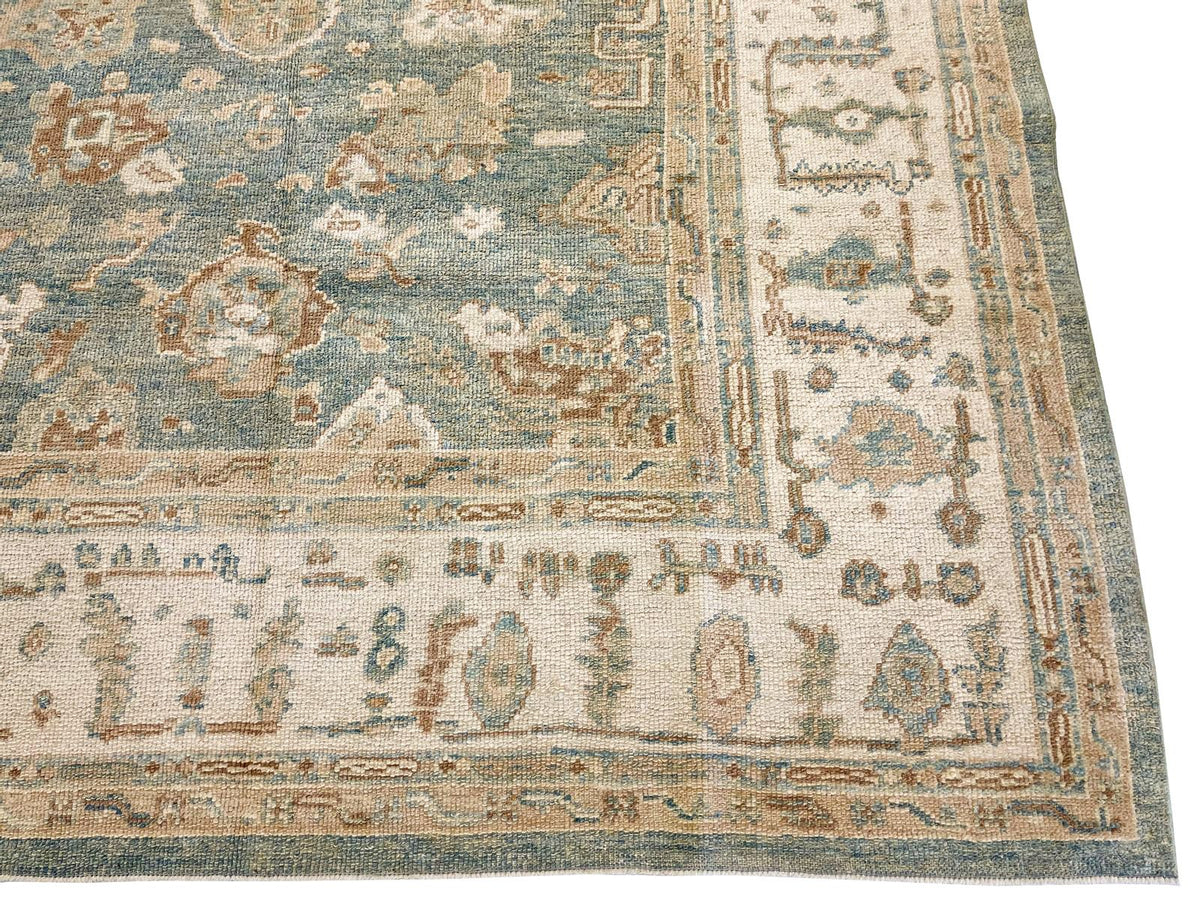 7x8 Blue and Ivory Turkish Oushak Rug