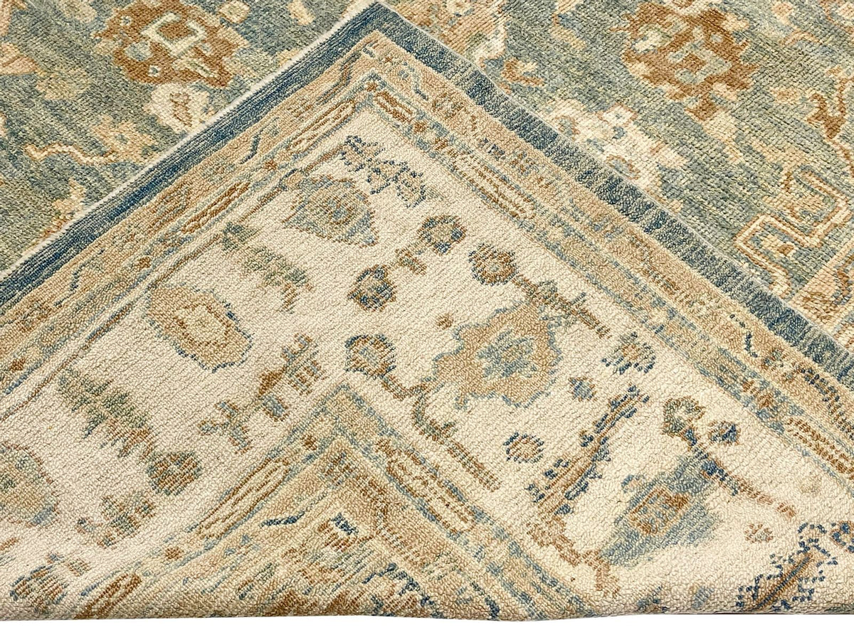 7x8 Blue and Ivory Turkish Oushak Rug