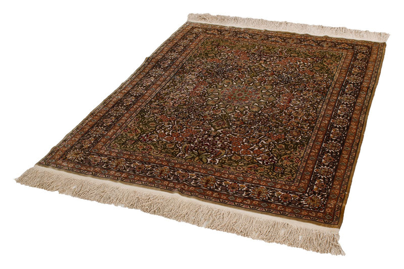 4x6 Ivory and Multicolor Turkish Silk Rug
