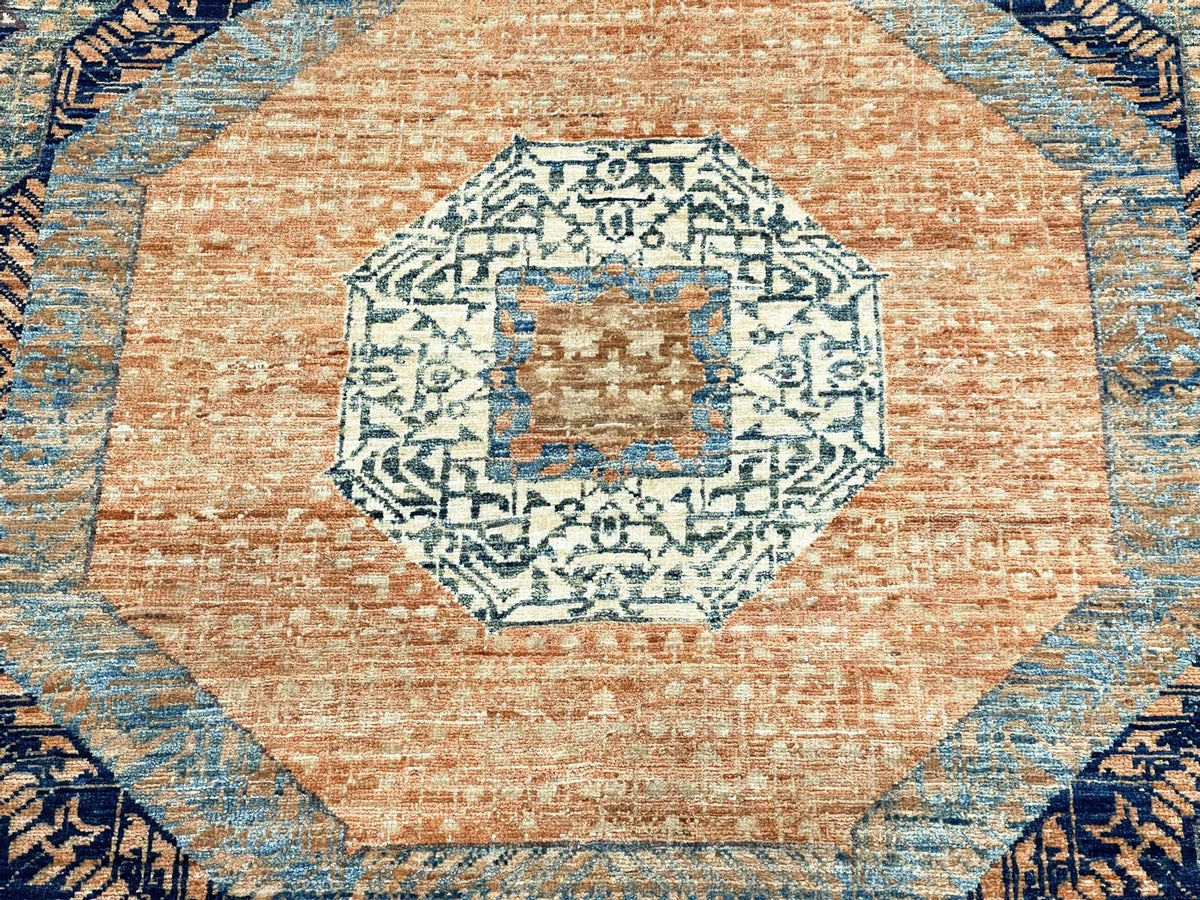 9x12 Navy and Beige Turkish Tribal Rug