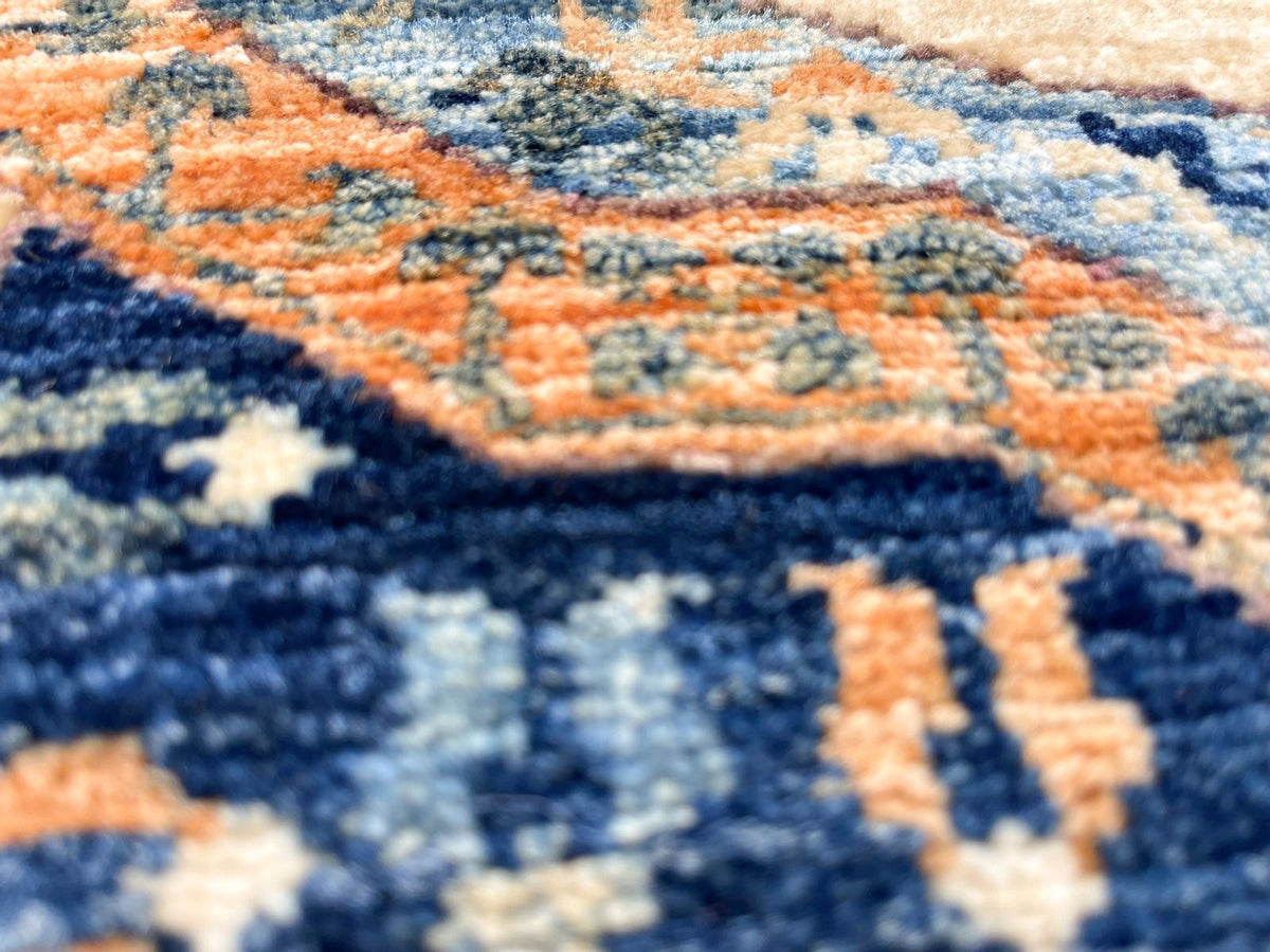 9x12 Navy and Beige Turkish Tribal Rug