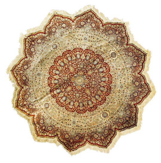 7x7 Rust and Ivory Turkish Silk Rug