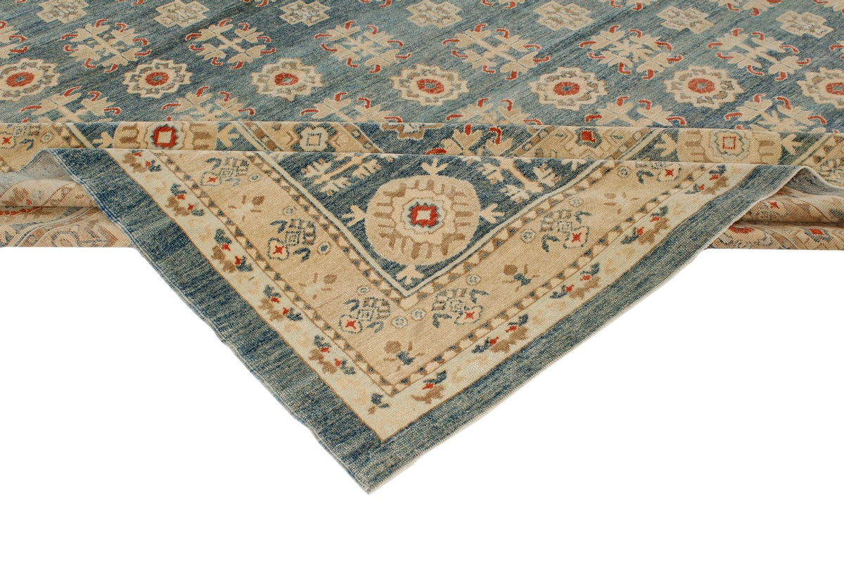 12x15 Blue and Ivory Turkish Oushak Rug